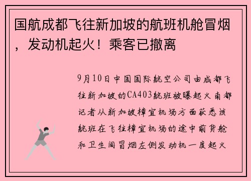 国航成都飞往新加坡的航班机舱冒烟，发动机起火！乘客已撤离