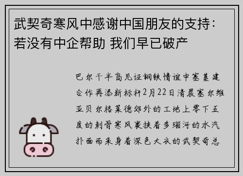 武契奇寒风中感谢中国朋友的支持：若没有中企帮助 我们早已破产