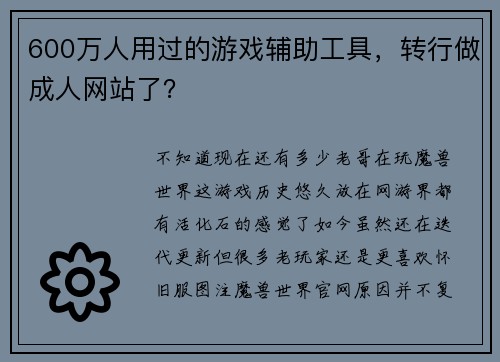 600万人用过的游戏辅助工具，转行做成人网站了？