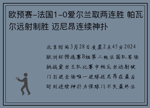 欧预赛-法国1-0爱尔兰取两连胜 帕瓦尔远射制胜 迈尼昂连续神扑